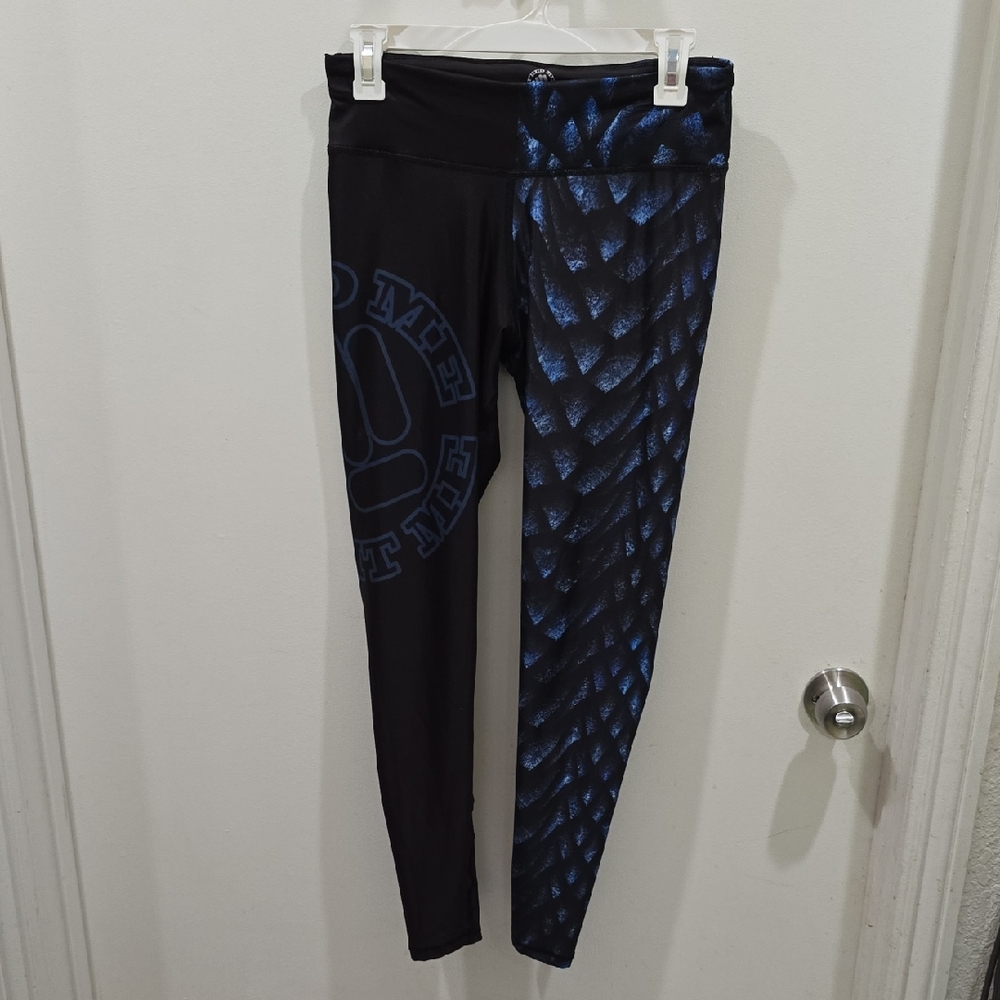 Feed Me Fight Me Women's Black and Blue Dragon Patterned Leggings